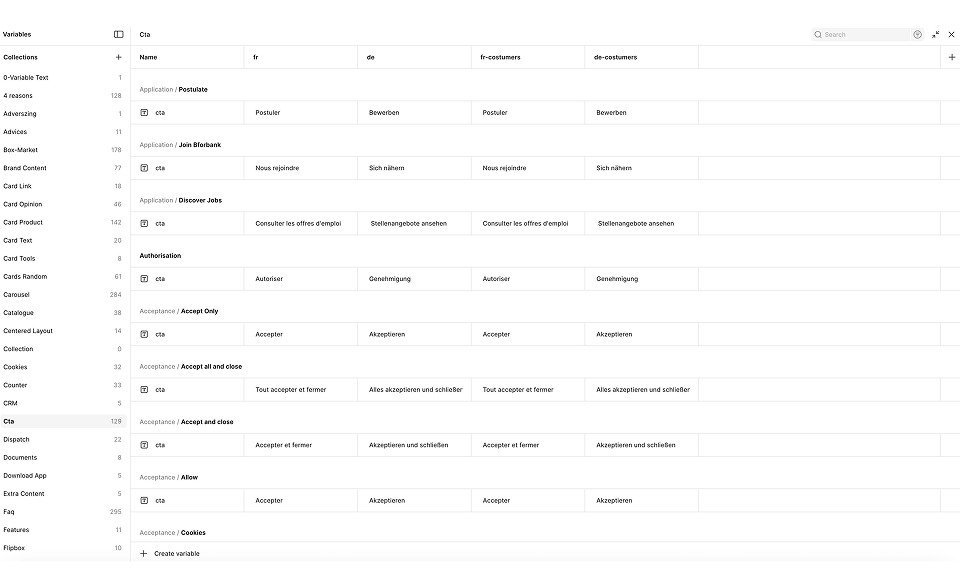 Outil des variables de textes